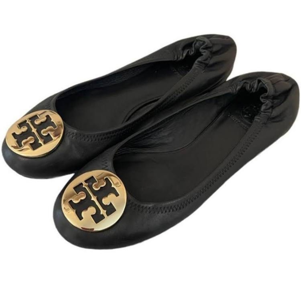 Size 9 Tory Burch black and gold ballet flats